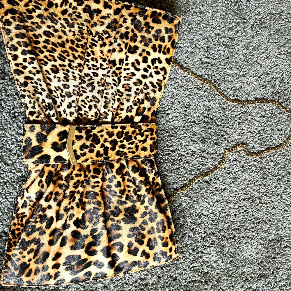 Leopard print bow clutch bag